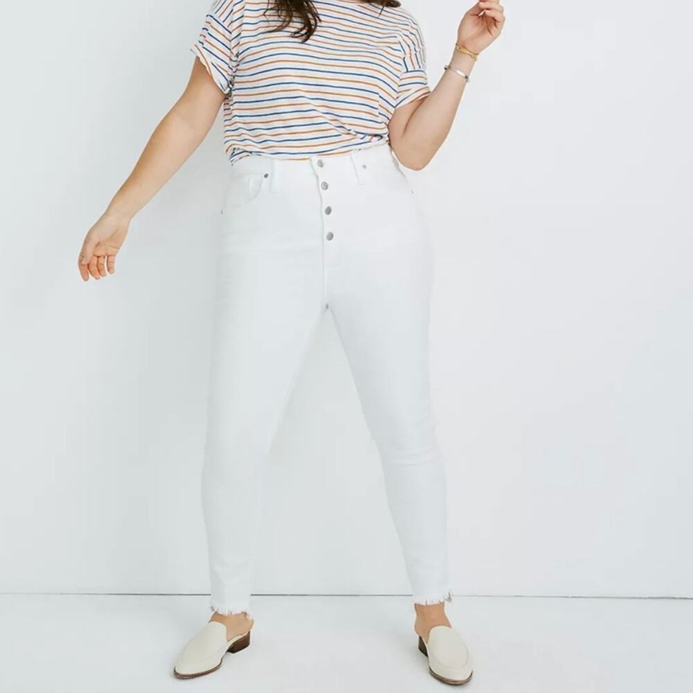 Madewell Button Fly Skinny Denim Jeans White Size 36/Women's 22 Plus Petite NEW